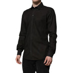 Dolce & Gabbana Black Cotton Jacquard GOLD Collar Dress Shirt - Zeiniez