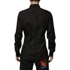 Dolce & Gabbana Black Cotton Jacquard GOLD Collar Dress Shirt - Zeiniez