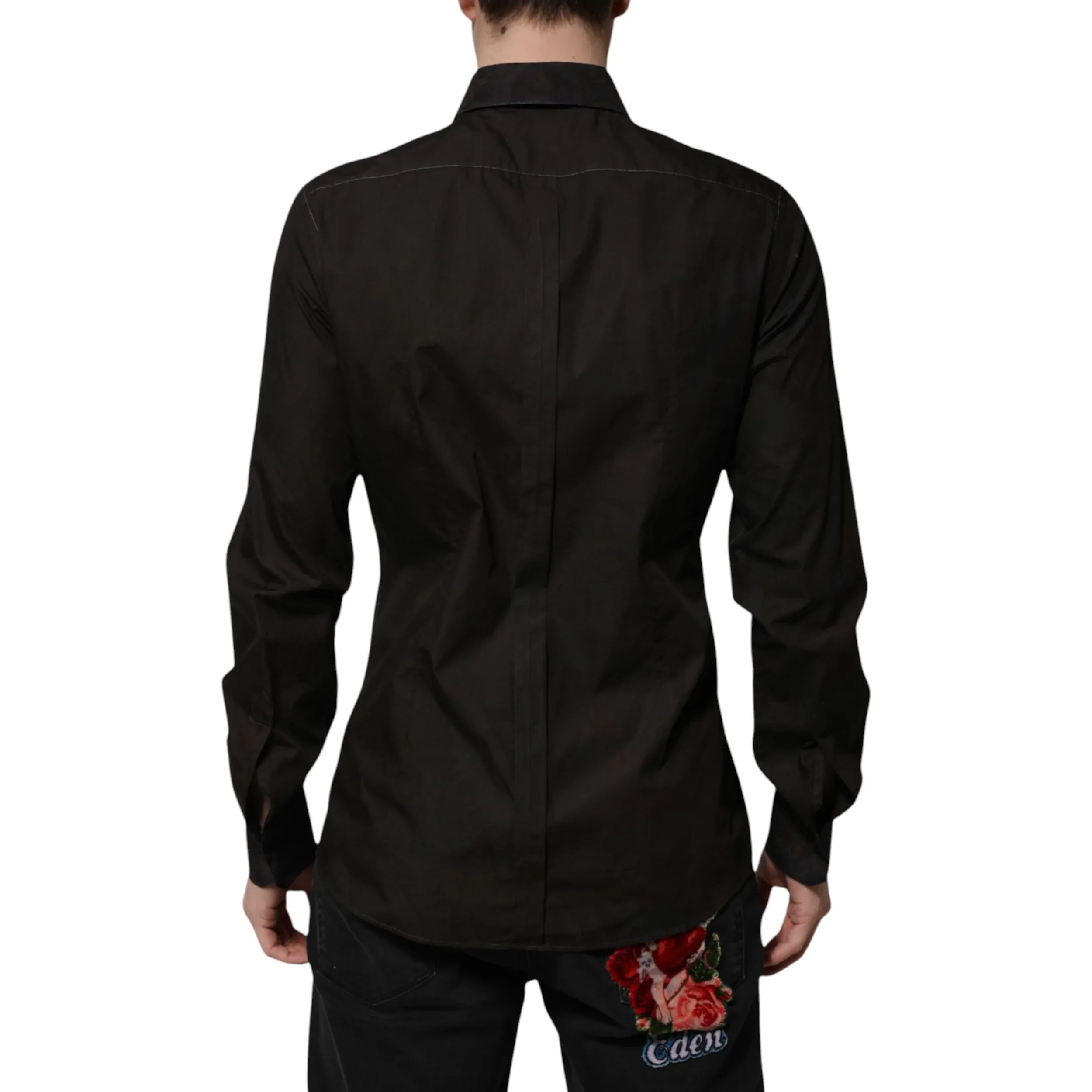 Dolce & Gabbana Black Cotton Jacquard GOLD Collar Dress Shirt - Zeiniez