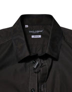 Dolce & Gabbana Black Cotton Jacquard GOLD Collar Dress Shirt - Zeiniez