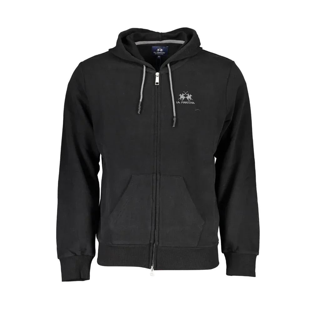 La Martina Black Cotton Men Sweater with Hood - Zeiniez
