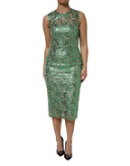 Dolce & Gabbana Green Cotton Floral Lace Sheath Midi Dress - Zeiniez