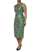 Dolce & Gabbana Green Cotton Floral Lace Sheath Midi Dress - Zeiniez