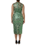 Dolce & Gabbana Green Cotton Floral Lace Sheath Midi Dress - Zeiniez
