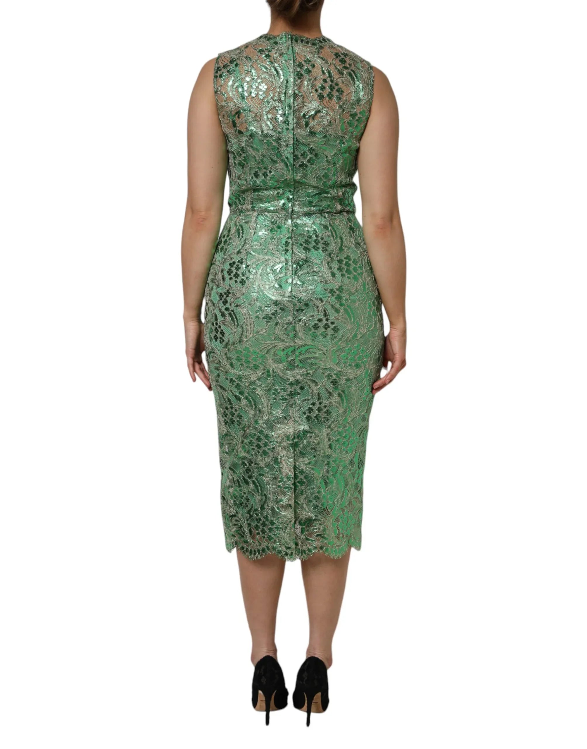 Dolce & Gabbana Green Cotton Floral Lace Sheath Midi Dress - Zeiniez