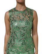 Dolce & Gabbana Green Cotton Floral Lace Sheath Midi Dress - Zeiniez