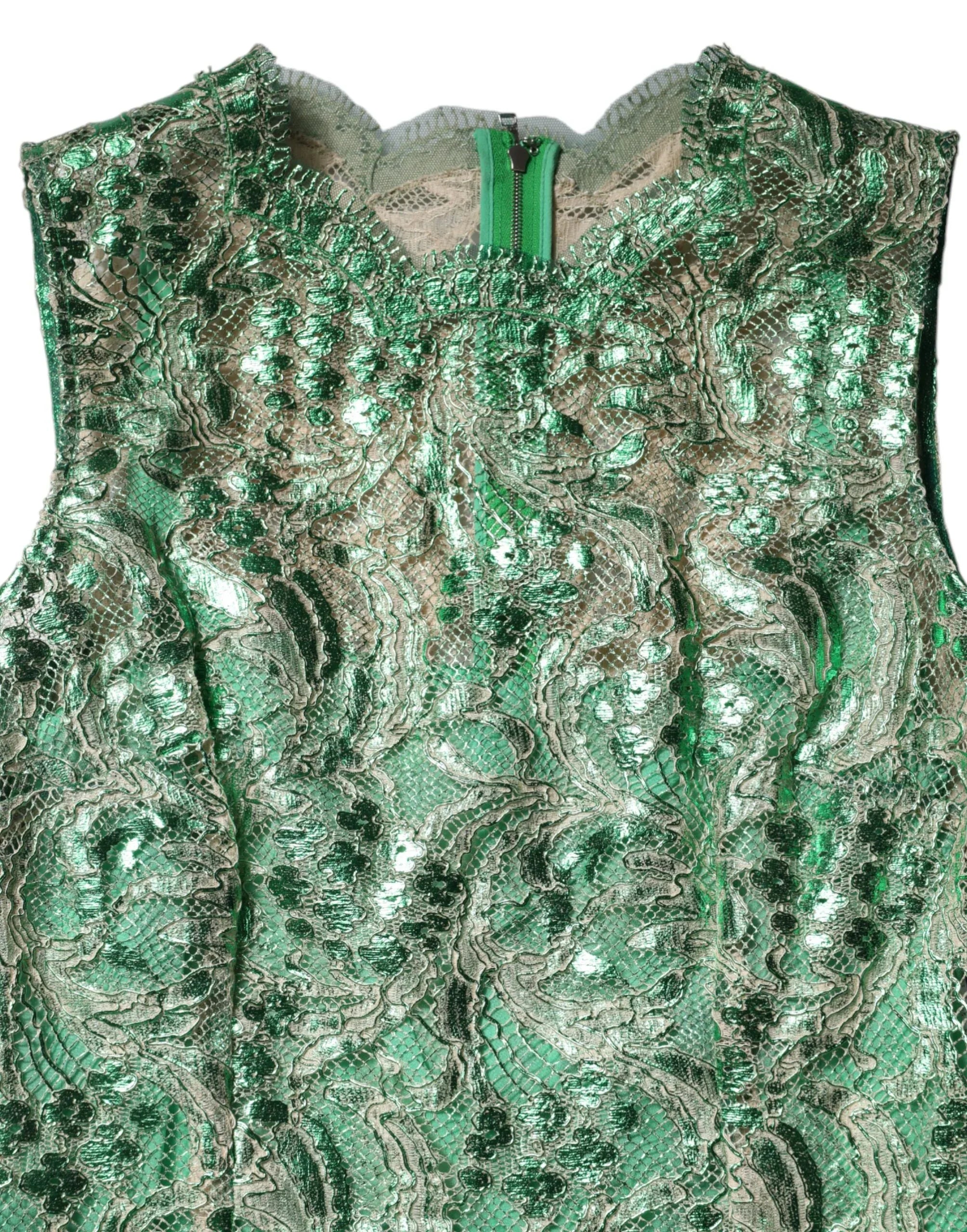 Dolce & Gabbana Green Cotton Floral Lace Sheath Midi Dress - Zeiniez