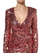 Dolce & Gabbana Pink Sequin Statement Nylon Midi V-Neck Dress - Zeiniez