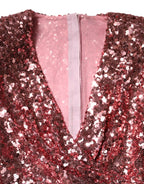 Dolce & Gabbana Pink Sequin Statement Nylon Midi V-Neck Dress - Zeiniez