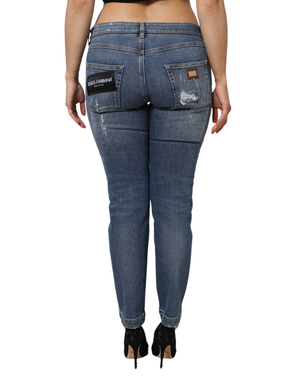 Dolce & Gabbana Blue Tattered Cotton Low Waist Denim Jeans - Zeiniez