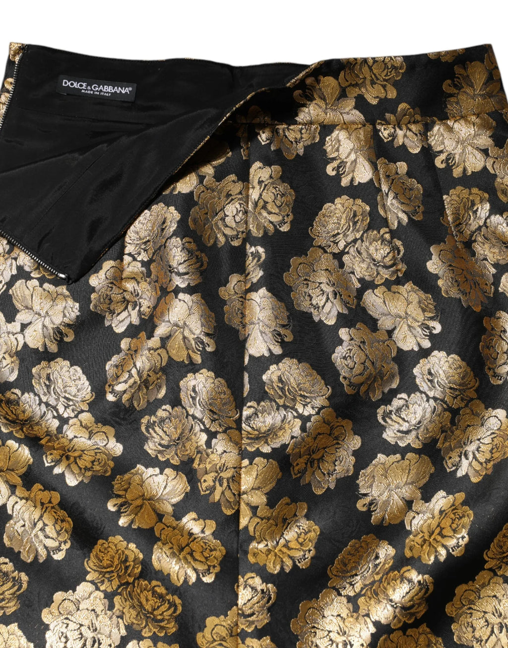 Dolce & Gabbana Black Gold Floral Print Jacquard Mini Skirt - Zeiniez