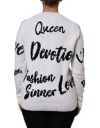 Dolce & Gabbana White Wool Knit Crew Neck Pullover Sweater - Zeiniez