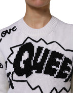 Dolce & Gabbana White Wool Knit Crew Neck Pullover Sweater - Zeiniez