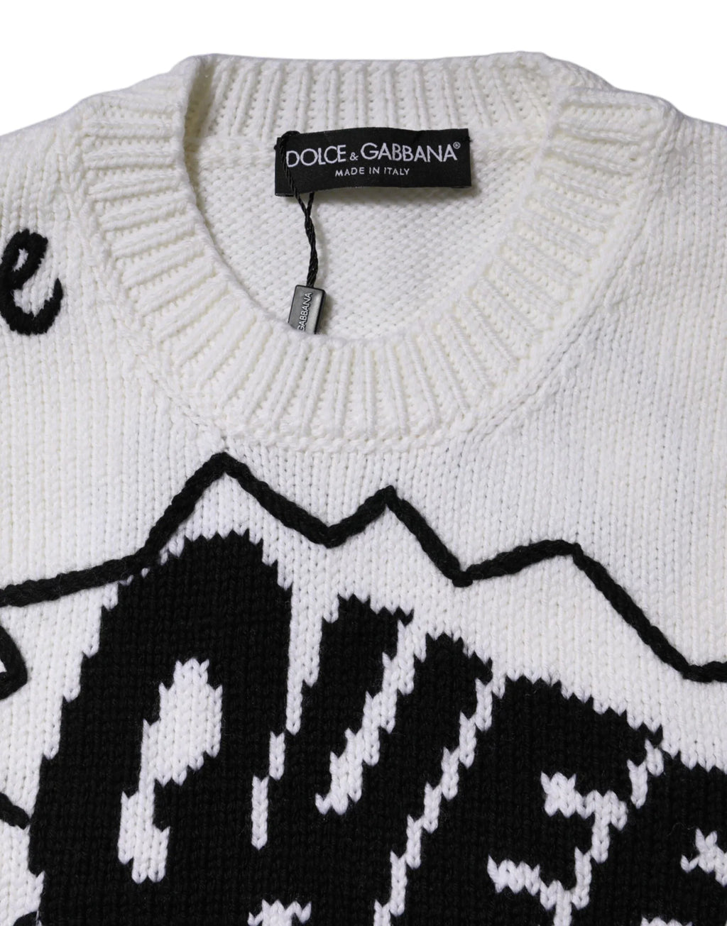 Dolce & Gabbana White Wool Knit Crew Neck Pullover Sweater - Zeiniez