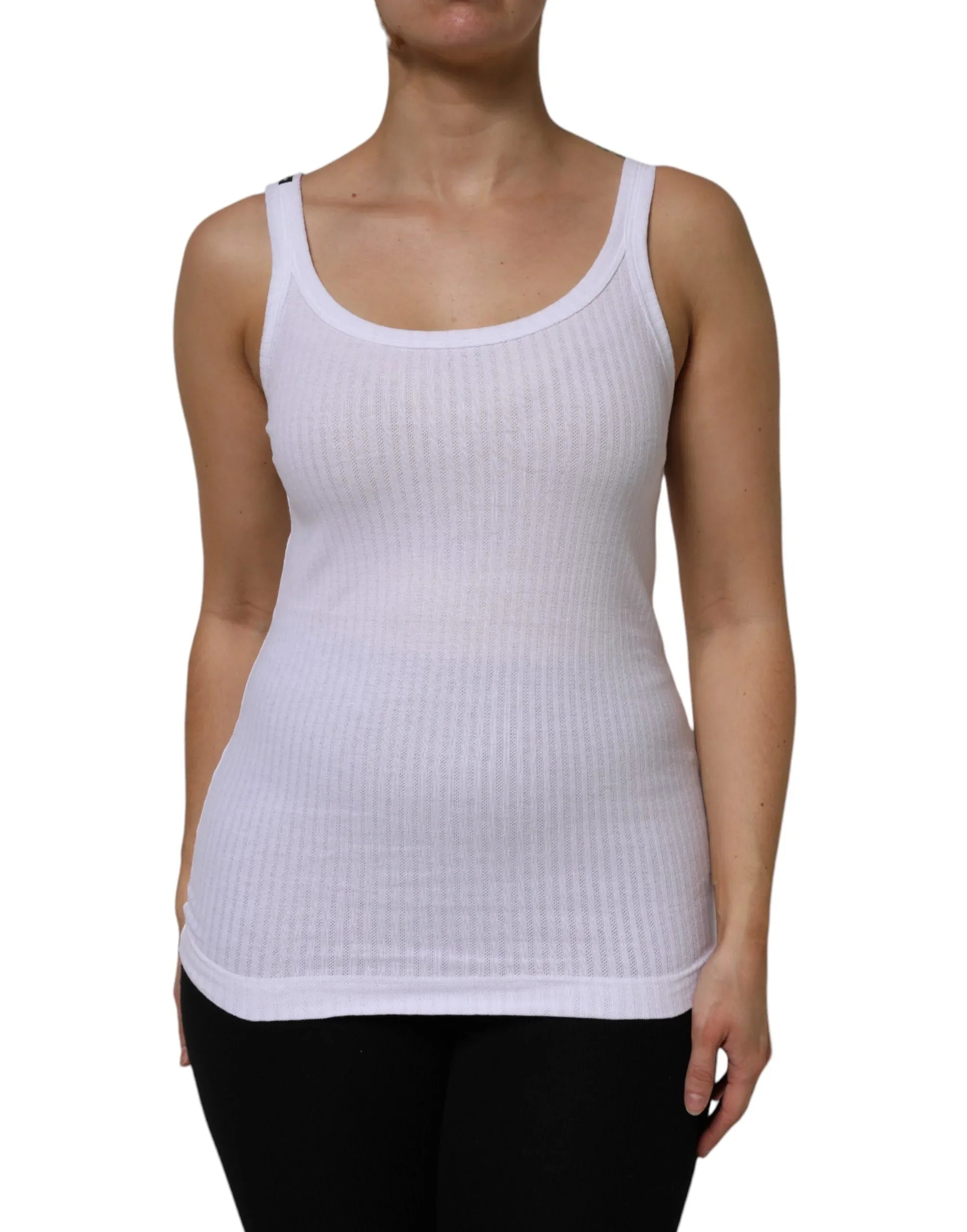Dolce & Gabbana White Cotton Round Neck Sleeveless Tank Top - Zeiniez