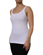 Dolce & Gabbana White Cotton Round Neck Sleeveless Tank Top - Zeiniez