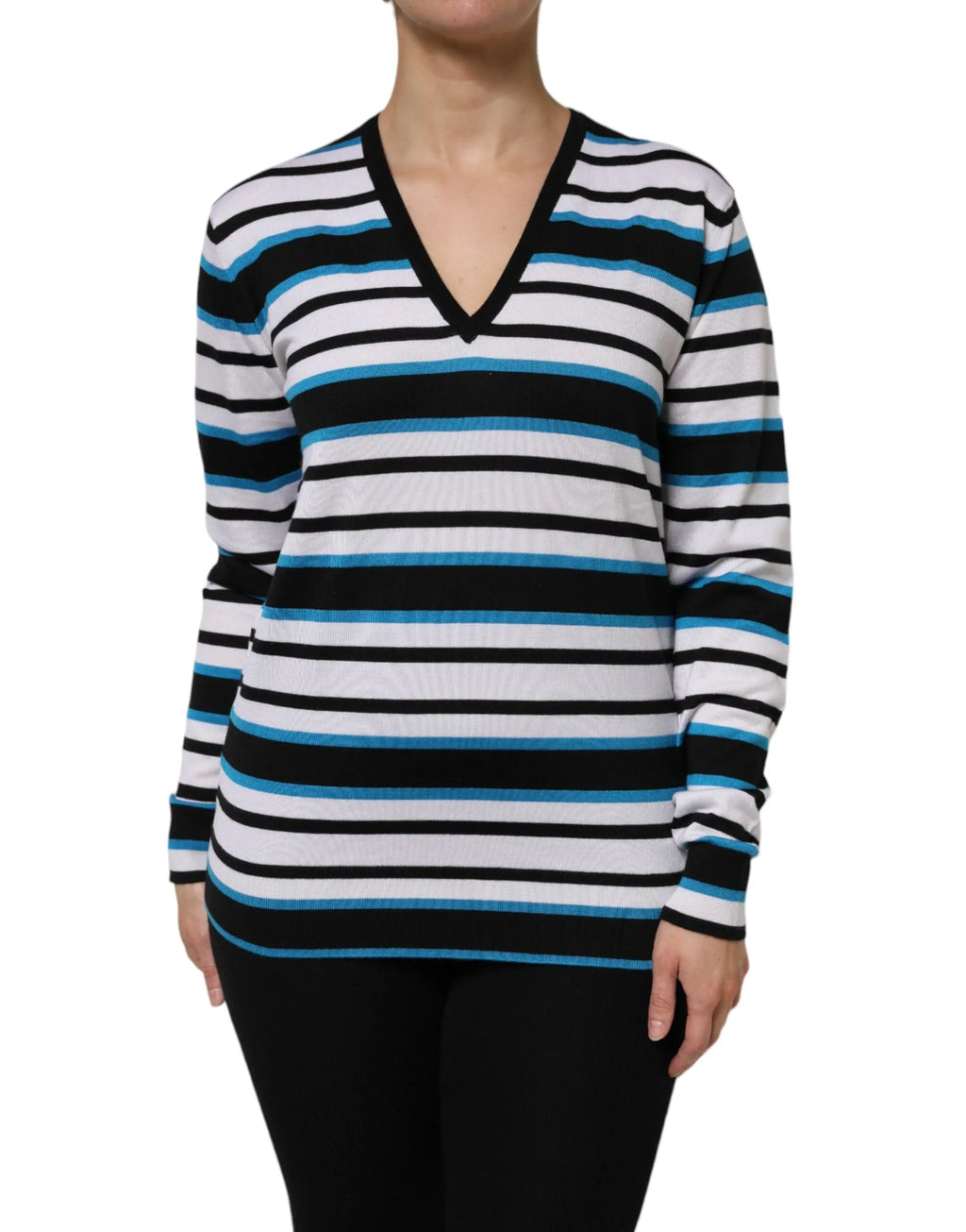 Dolce & Gabbana Multicolor Stripes Long Sleeves V-neck Top - Zeiniez