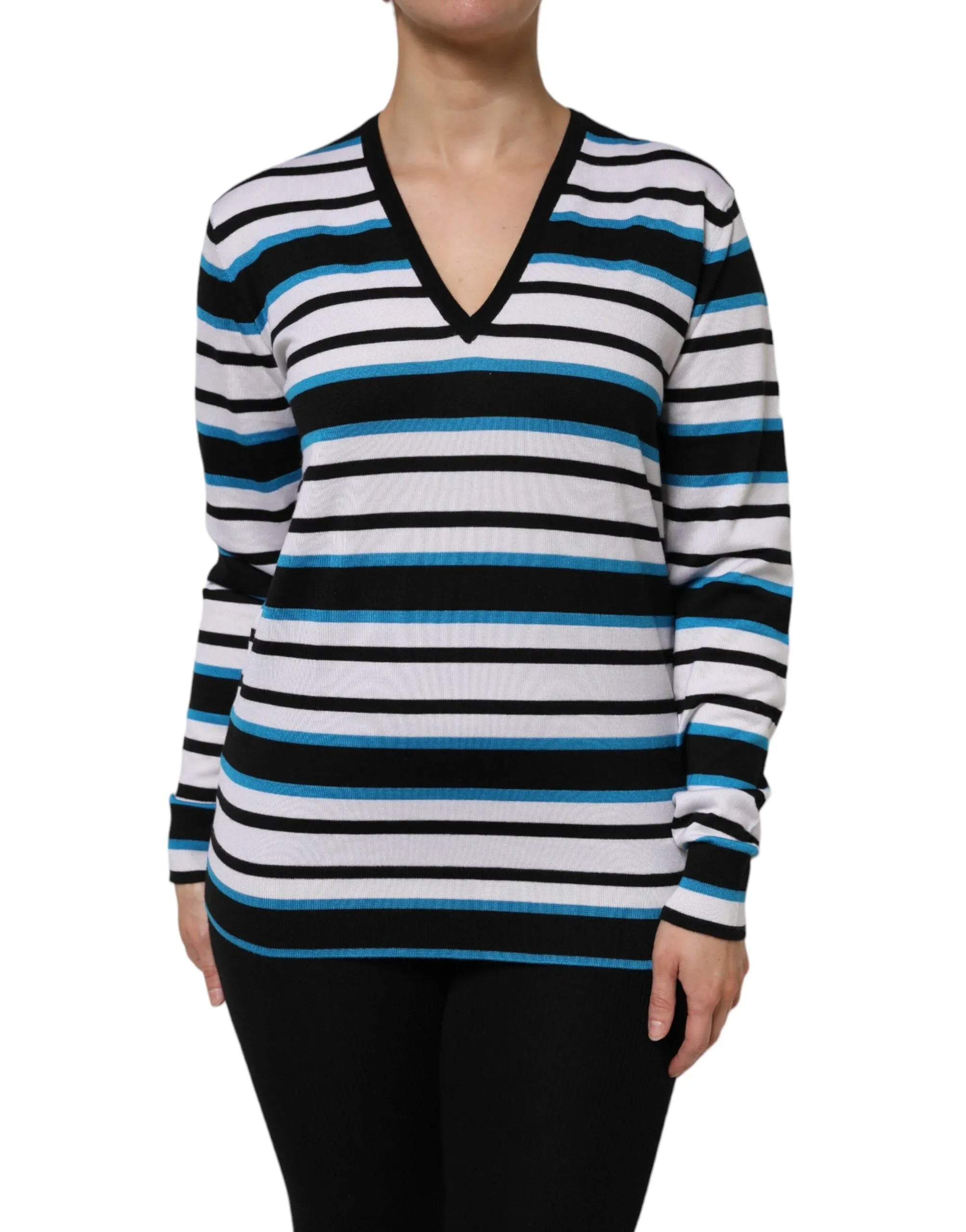 Dolce & Gabbana Multicolor Stripes Long Sleeves V-neck Top - Zeiniez