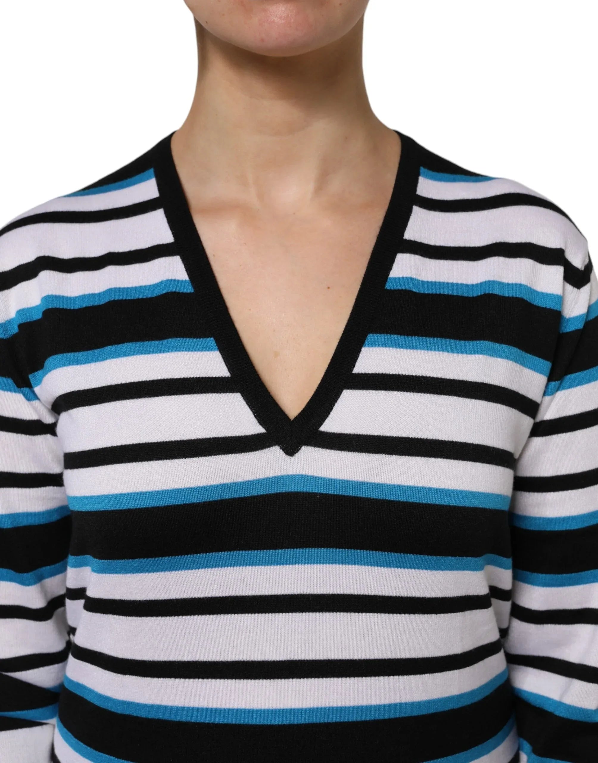 Dolce & Gabbana Multicolor Stripes Long Sleeves V-neck Top - Zeiniez