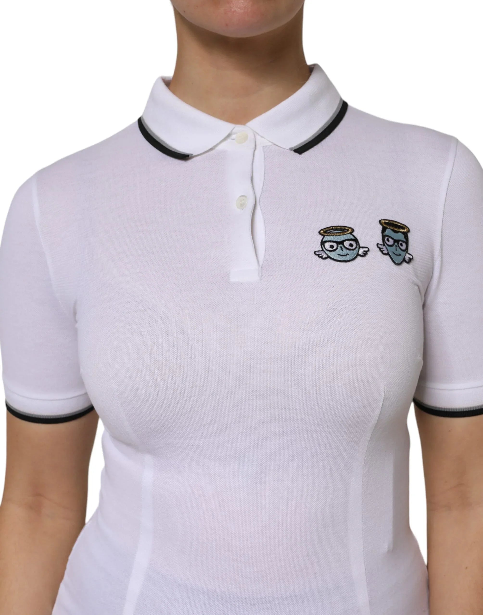 Dolce & Gabbana White Cotton Short Sleeves Collared Polo Top - Zeiniez
