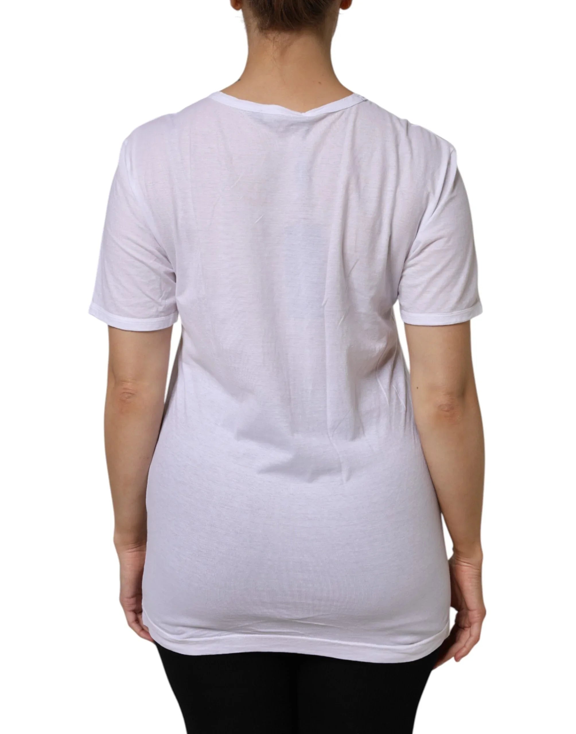 Dolce & Gabbana White Cotton Short Sleeves V-Neck Top T-shirt - Zeiniez