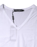 Dolce & Gabbana White Cotton Short Sleeves V-Neck Top T-shirt - Zeiniez
