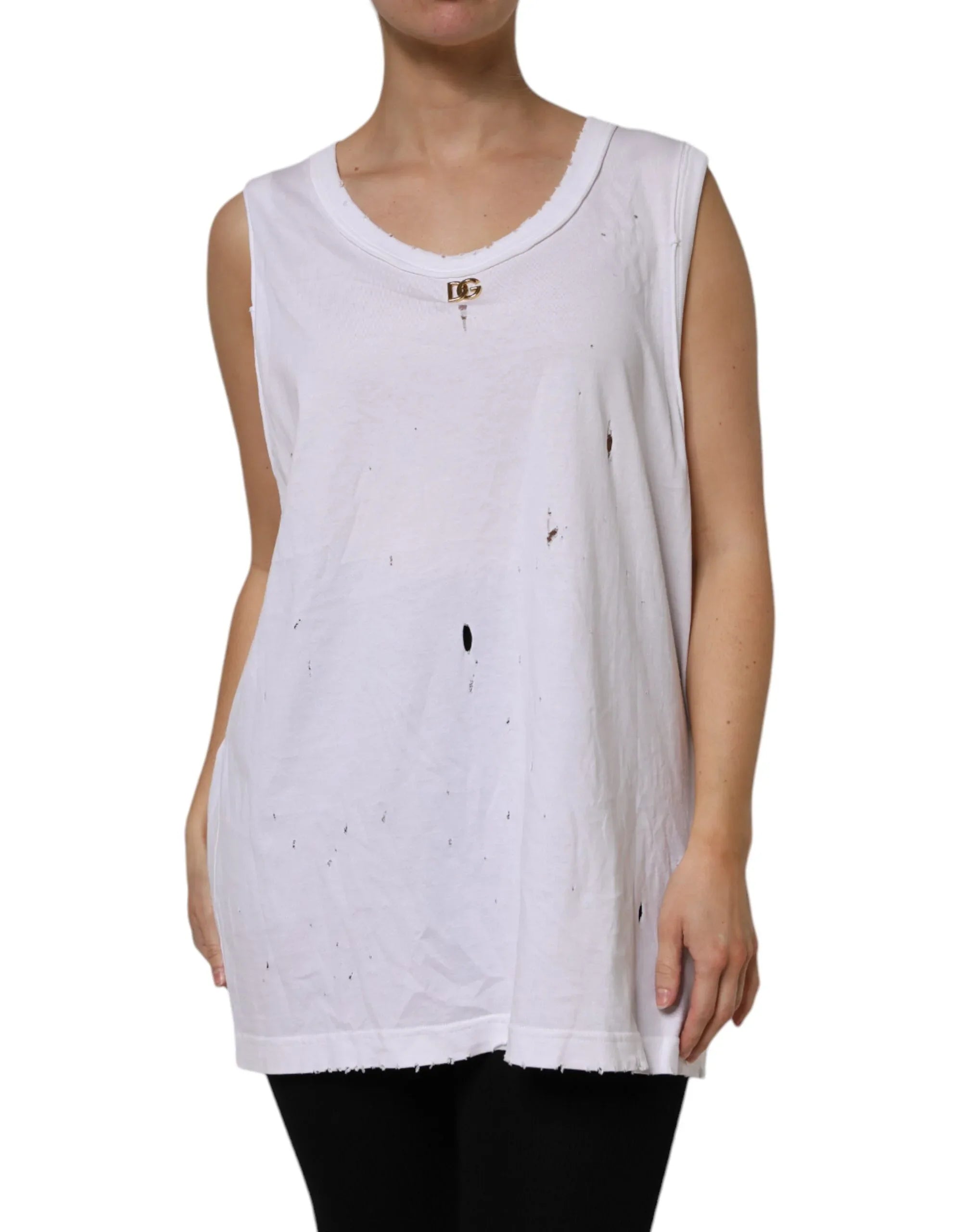 Dolce & Gabbana White Cotton Sleeveless Round Neck Tank Top - Zeiniez