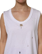 Dolce & Gabbana White Cotton Sleeveless Round Neck Tank Top - Zeiniez