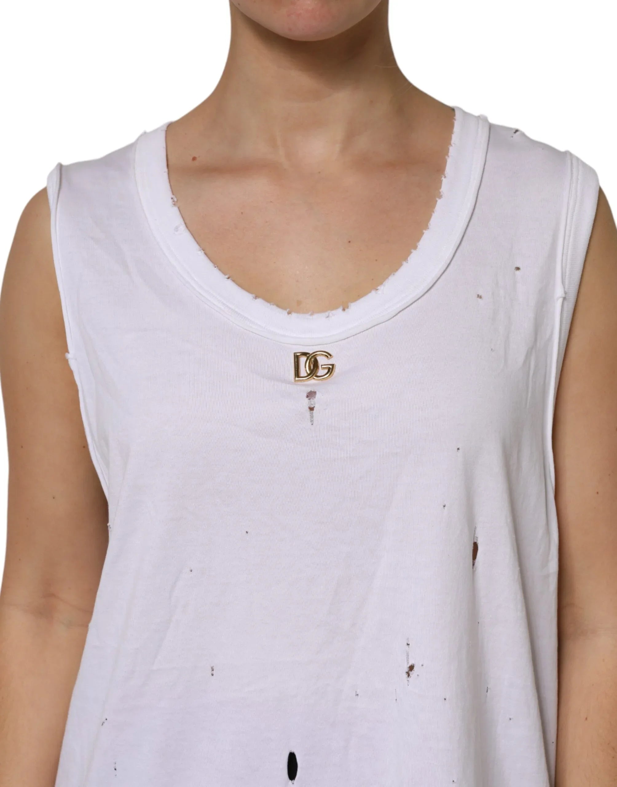 Dolce & Gabbana White Cotton Sleeveless Round Neck Tank Top - Zeiniez
