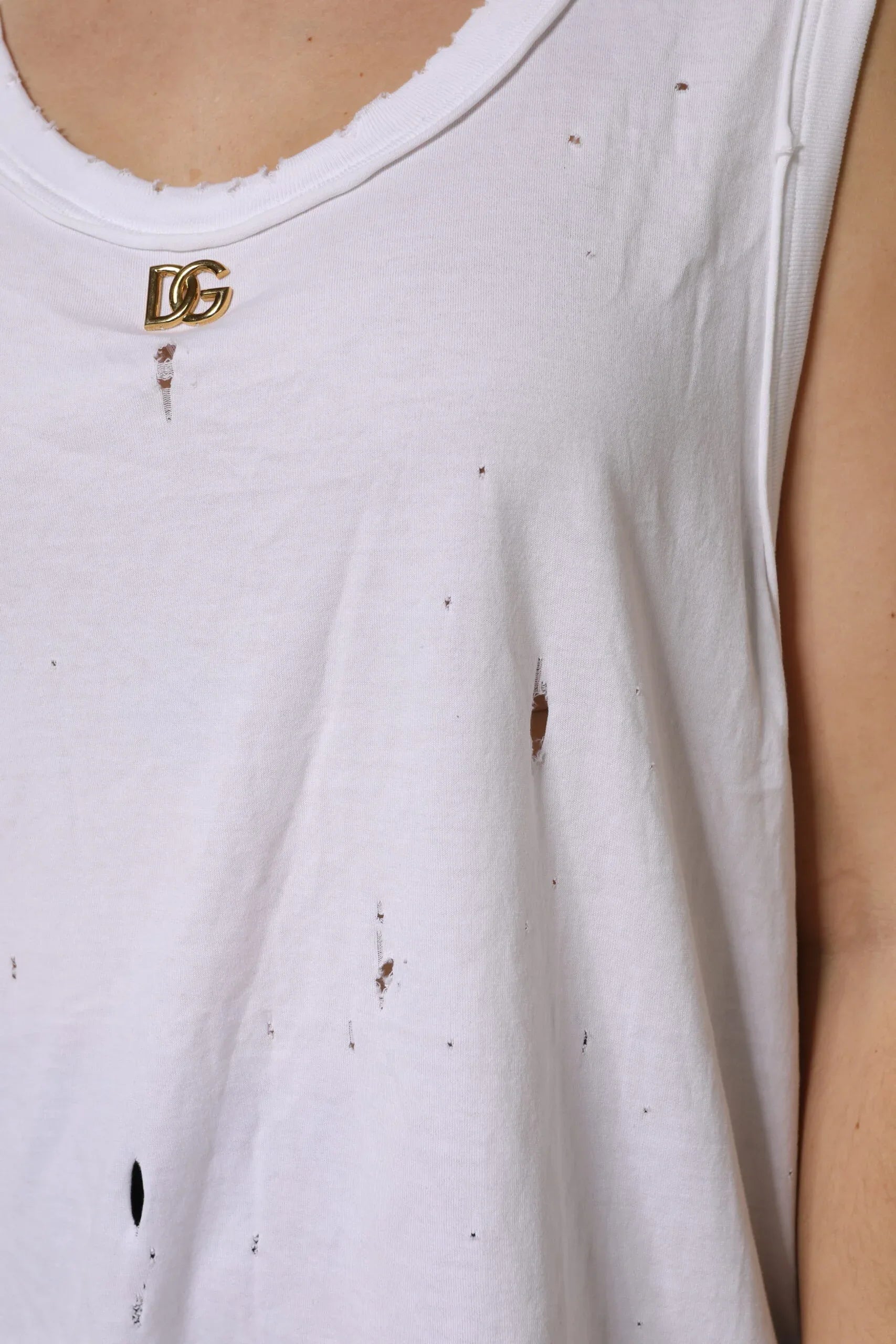 Dolce & Gabbana White Cotton Sleeveless Round Neck Tank Top - Zeiniez