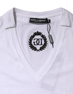 Dolce & Gabbana White Cotton Short Sleeve V-Neck Top T-shirt - Zeiniez