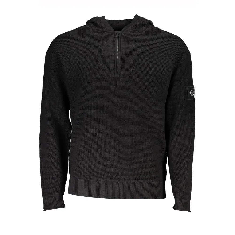 Calvin Klein Black Cotton Men's Sweater Hooded Half Zip - Zeiniez