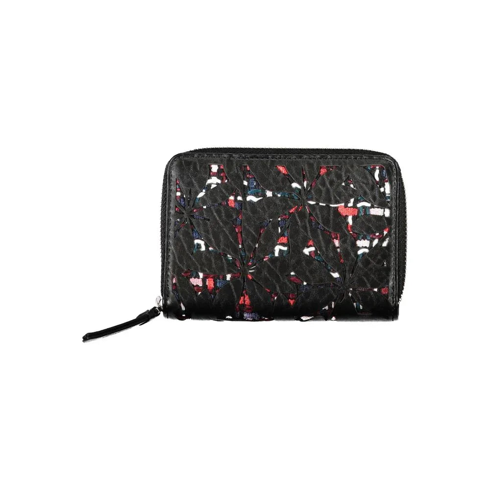Desigual Elegant Black Zip Wallet with Contrasting Accents - Zeiniez