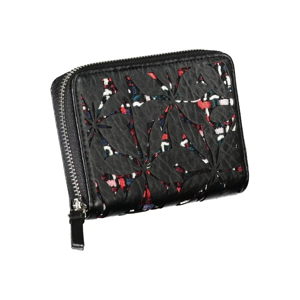 Desigual Elegant Black Zip Wallet with Contrasting Accents - Zeiniez