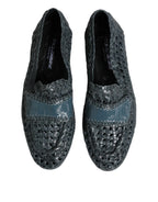 Dolce & Gabbana Blue Woven Leather Slip On Loafers Shoes - Zeiniez