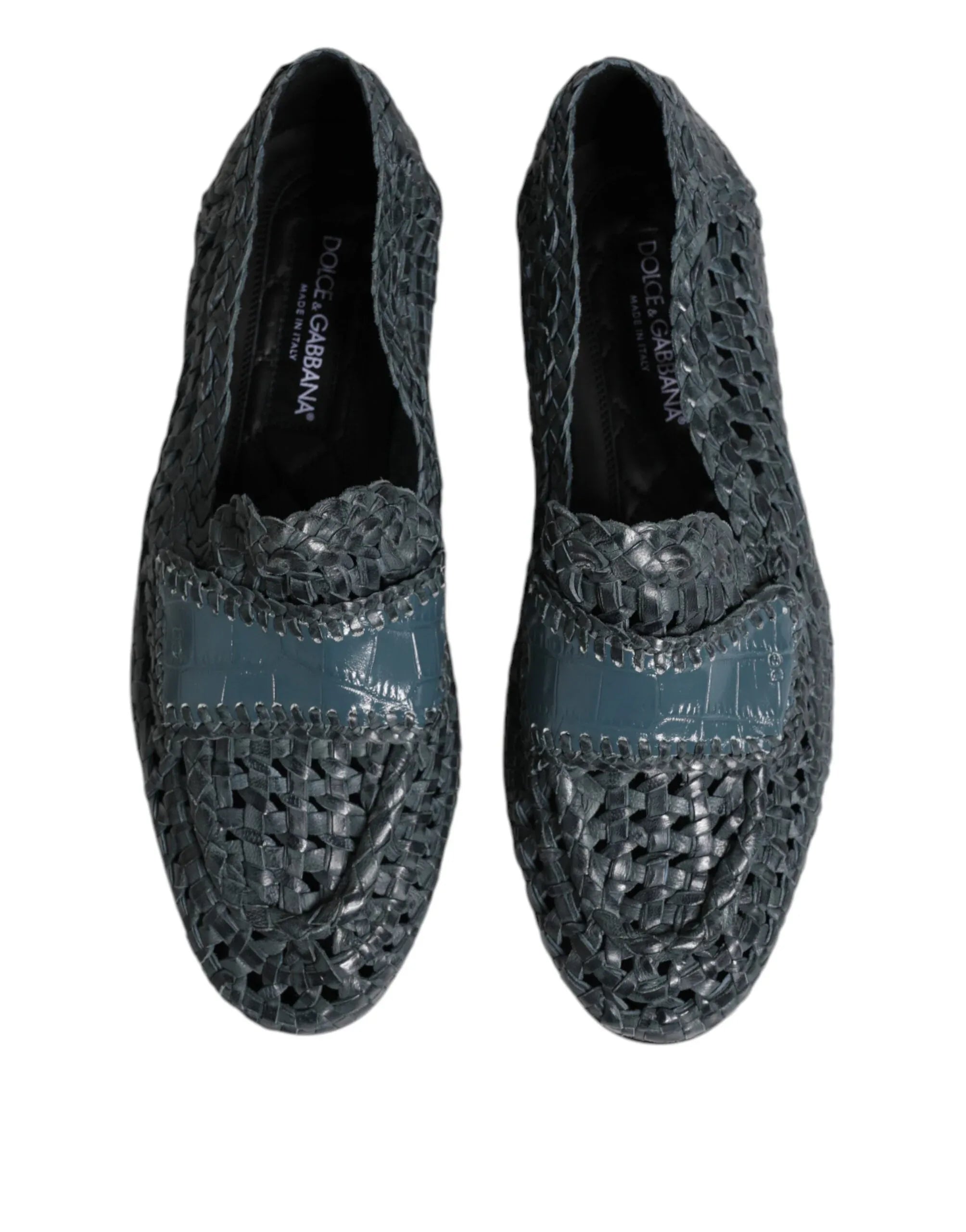 Dolce & Gabbana Blue Woven Leather Slip On Loafers Shoes - Zeiniez