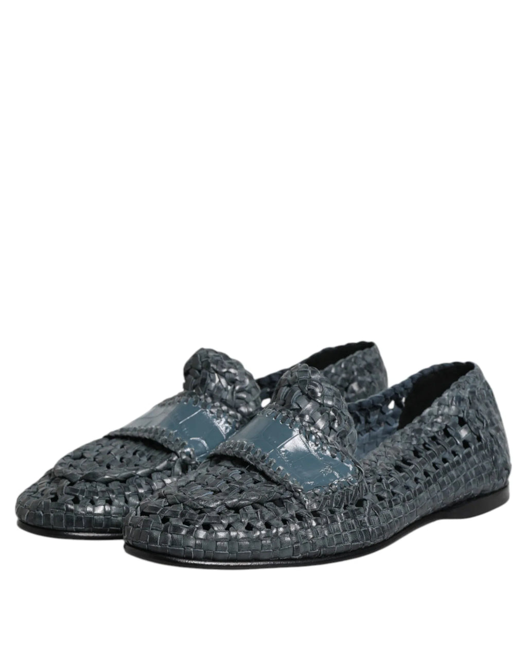 Dolce & Gabbana Blue Woven Leather Slip On Loafers Shoes - Zeiniez