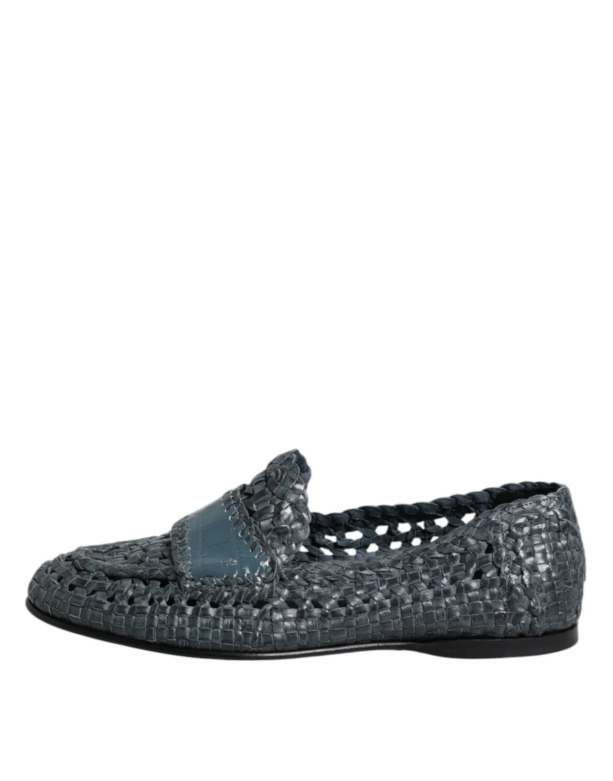 Dolce & Gabbana Blue Woven Leather Slip On Loafers Shoes - Zeiniez
