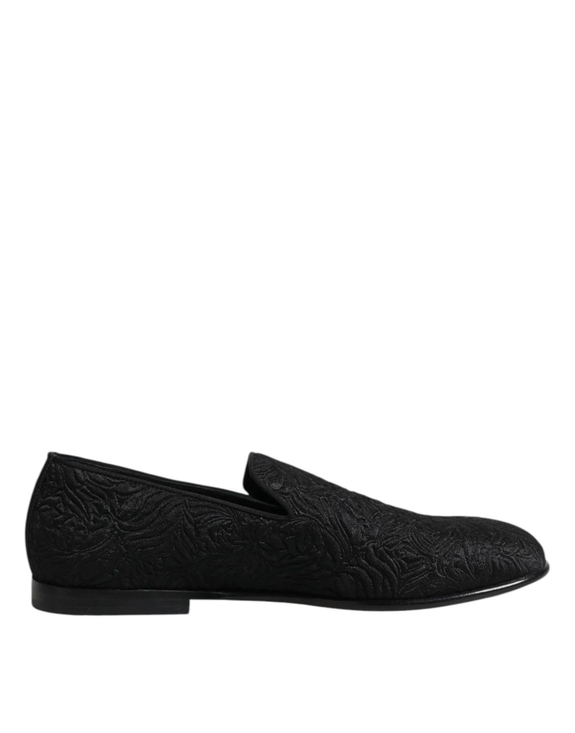 Dolce & Gabbana Black Jacquard Slip On Loafers Formal Shoes - Zeiniez