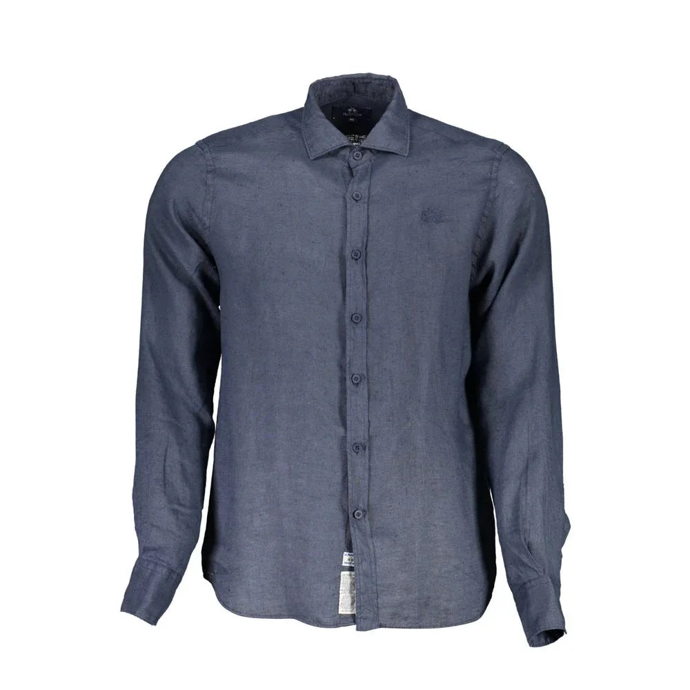 La Martina Blu Linen Men Shirt - Zeiniez