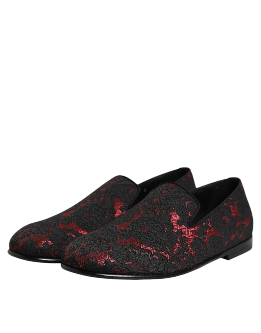 Dolce & Gabbana Red Black Jacquard Slip On Loafers Shoes - Zeiniez