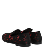 Dolce & Gabbana Red Black Jacquard Slip On Loafers Shoes - Zeiniez
