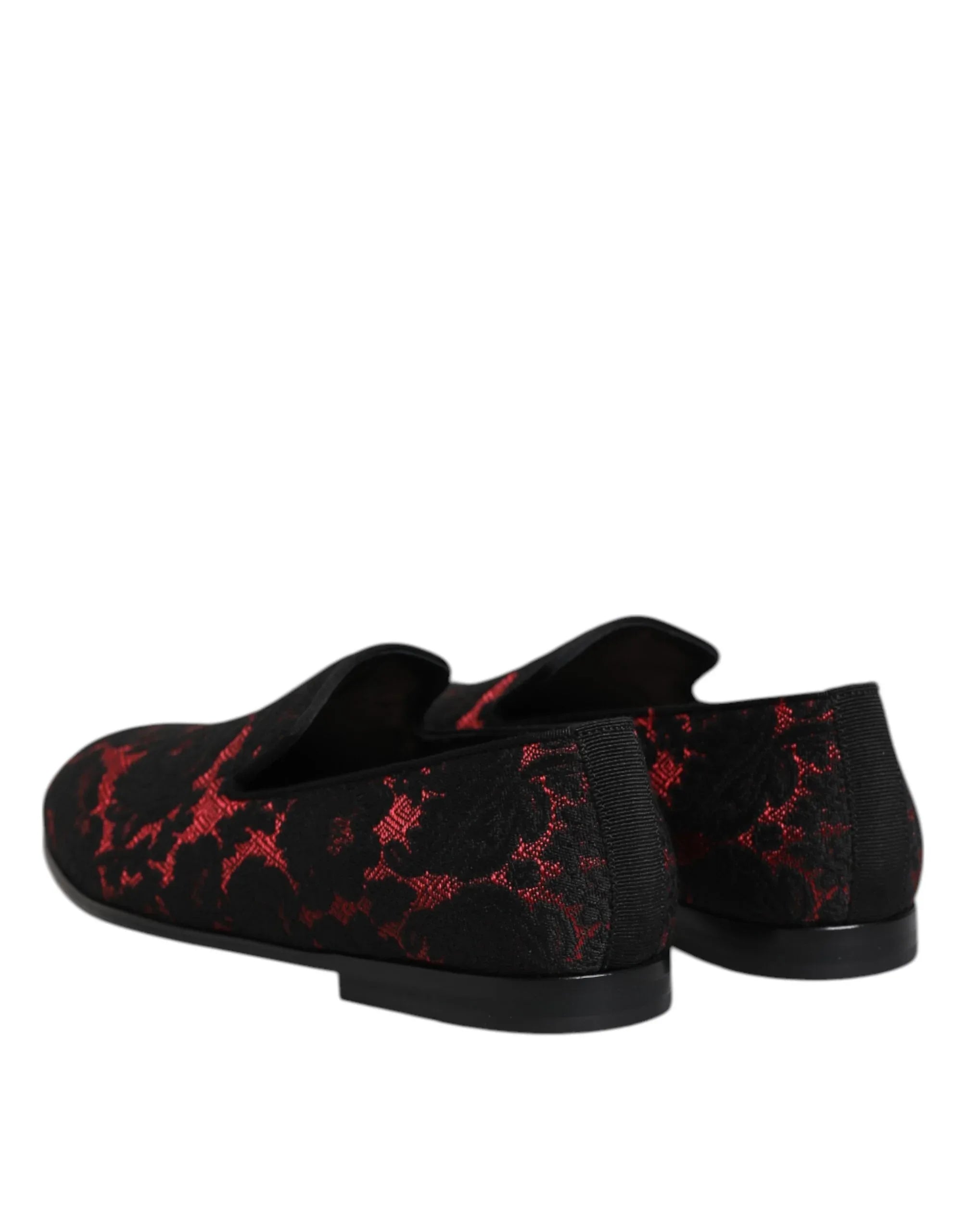 Dolce & Gabbana Red Black Jacquard Slip On Loafers Shoes - Zeiniez