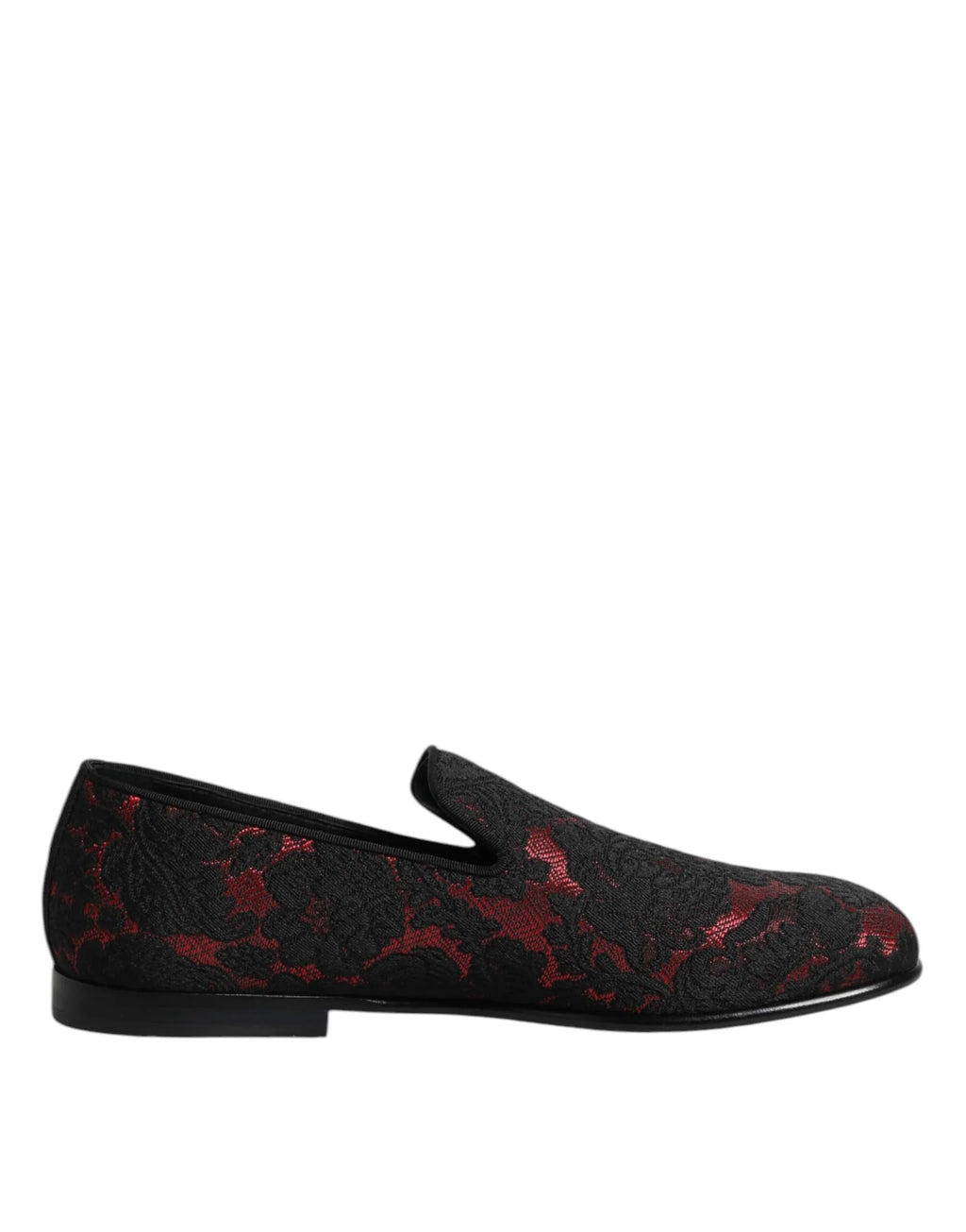Dolce & Gabbana Red Black Jacquard Slip On Loafers Shoes - Zeiniez