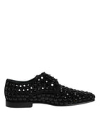 Dolce & Gabbana Black Suede Strass Derby Formal Shoes - Zeiniez