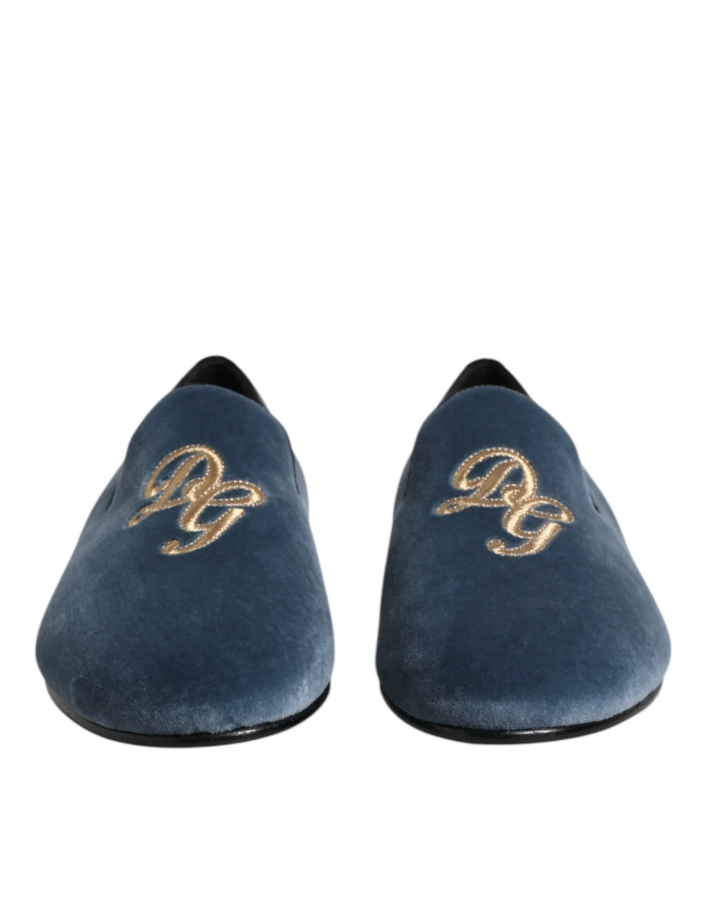 Dolce & Gabbana Blue Velvet DG Logo Loafers Formal Shoes - Zeiniez