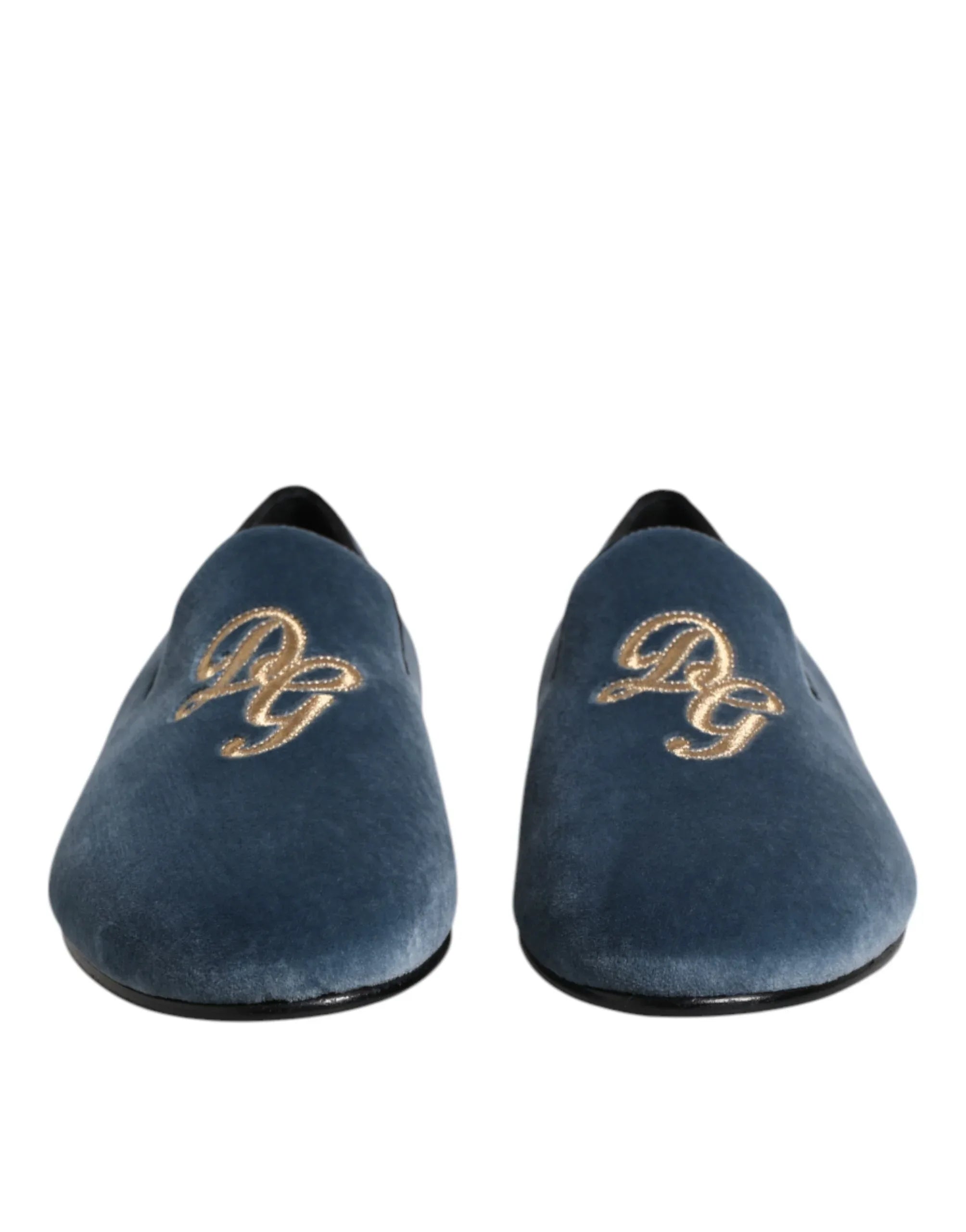 Dolce & Gabbana Blue Velvet DG Logo Loafers Formal Shoes - Zeiniez