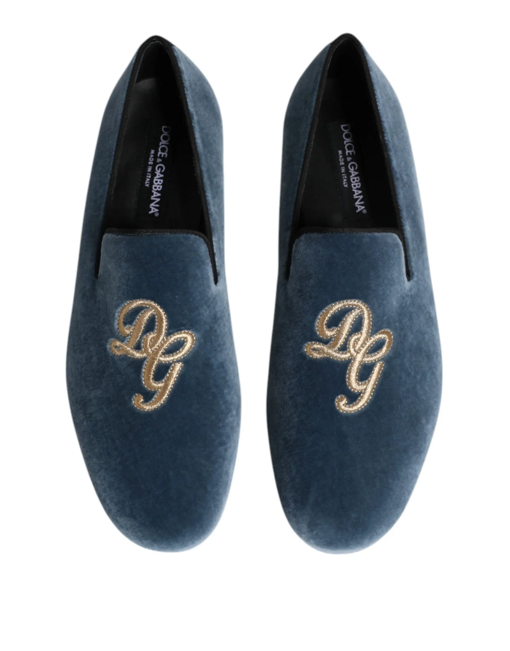 Dolce & Gabbana Blue Velvet DG Logo Loafers Formal Shoes - Zeiniez