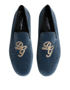 Dolce & Gabbana Blue Velvet DG Logo Loafers Formal Shoes - Zeiniez