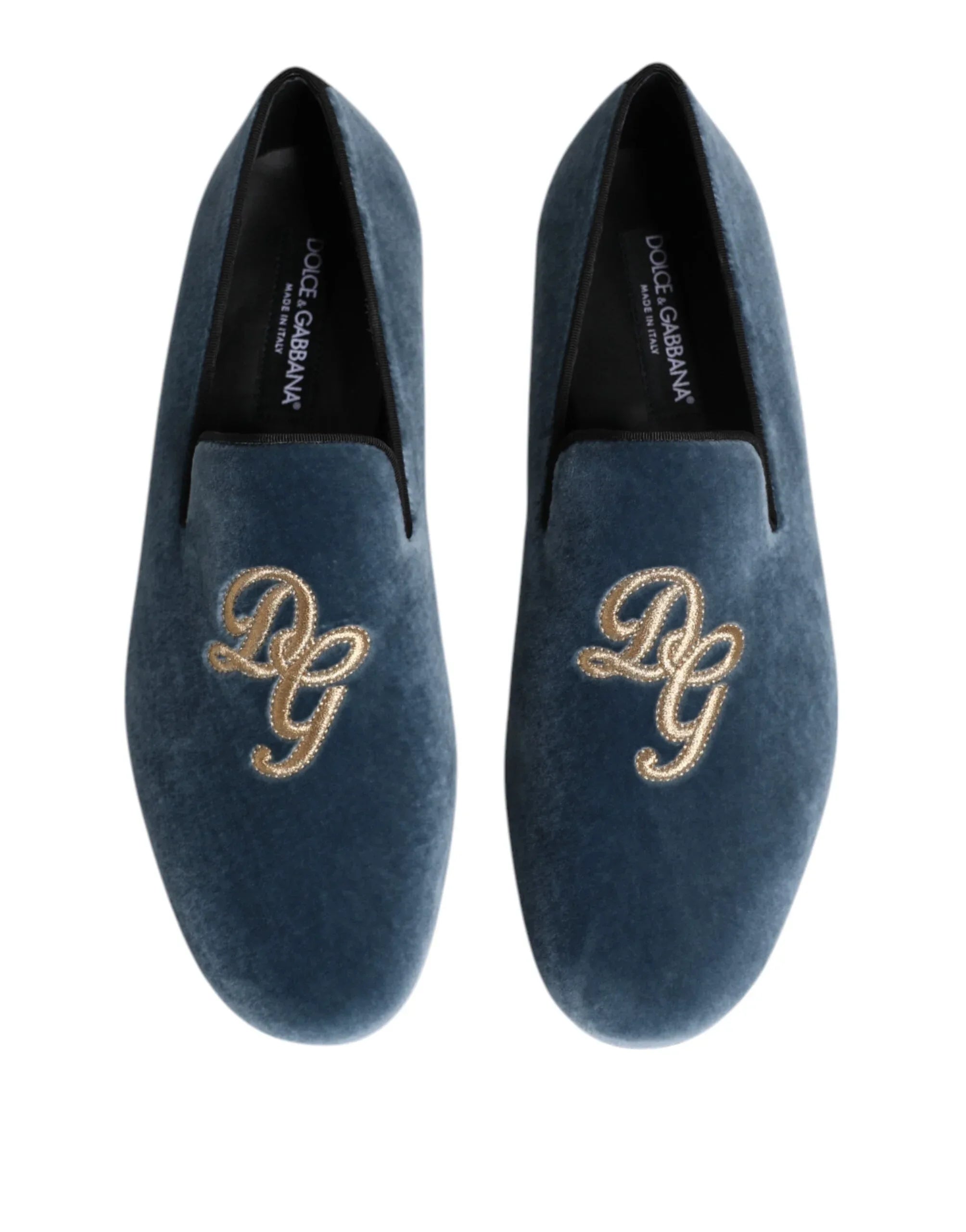 Dolce & Gabbana Blue Velvet DG Logo Loafers Formal Shoes - Zeiniez